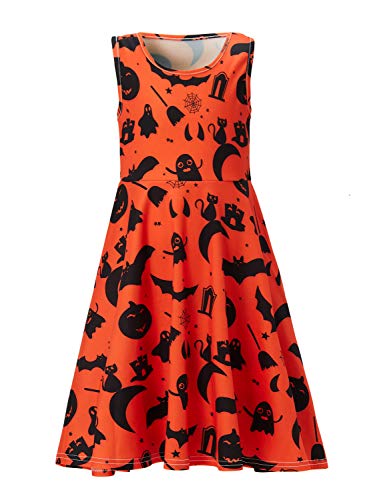 6t 7t Little Girl's Skater Dress Cartoon Black Bat Holiday Garments a line Girl's Wear Autumn Spiderweb Play S