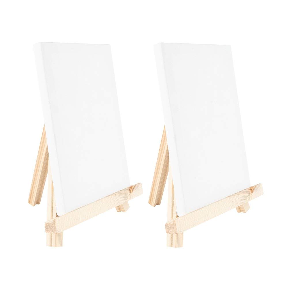 Ideen mit Herz Mini Easels with Canvas | Mini Canvases on Stretcher Frame | Wooden Easels | Table Decoration (Canvas 18 x 12 cm | Easel 20 x 16 cm | Pack of 2)