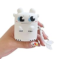ICI-Rencontrer 3D Cute Big Eyes Short Tail Dragon Design Airpods Case Girls Women Fun Dinosaur AirPods Accessories Wireless Charging Earphone Soft Silicone Shockproof With Decoration White