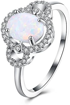 Created White Opal Gemstone &amp; Cubic Zirconia Engagement Ring Size 8