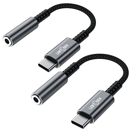 LERTOSEN 2 Pack USB C to 3.5mm Headphone Jack Adapter – HiFi Audio Dongle, Type C to Aux Female Cable Cord Compatible with iPhone 17/16/15 Pro Max, Samsung S25/S24/S23, iPad Pro, Pixel, MacBook