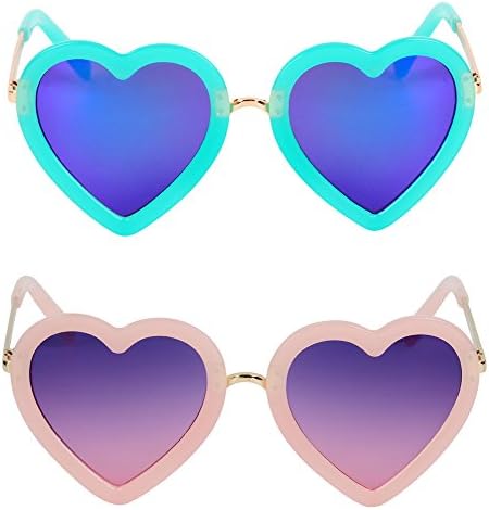 2 Pcs Kids Polarized Heart Shaped Sunglasses for Toddler Girls 3-10 Years