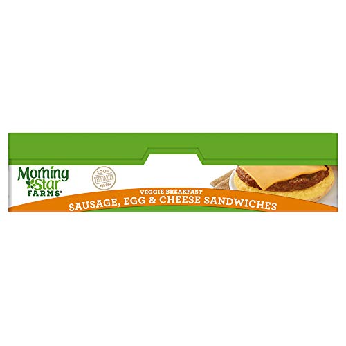 Kellogg's Morningstar Farms Sausage Egg & Cheese Sandwiches - Clean Eating Meals, Vegetarian, Kosher Diary 14.8 oz Box (4 Count)