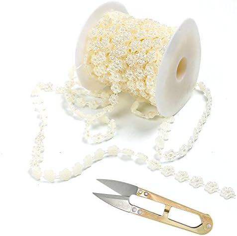 Pearl Garland Roll of Beads Pearl String of Pearls Bead Chain Beaded Wire Pearl Strands Bead Roll for Decorating Crafts Wedding Party Supplies, Cute Flower by Domestar