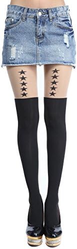 Siftantin Womens Cute Pattern Faux Thigh High Pantyhose (Starts)