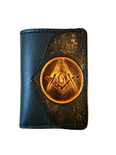 Hilltop Leather Company Mens Handcrafted Leather Trifold Wallet Masonic Mason