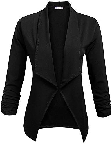 LaLaLa Women's 3/4 Ruched Sleeve Casual Work Office Blazer Open Front Lightweight Jacket Suit
