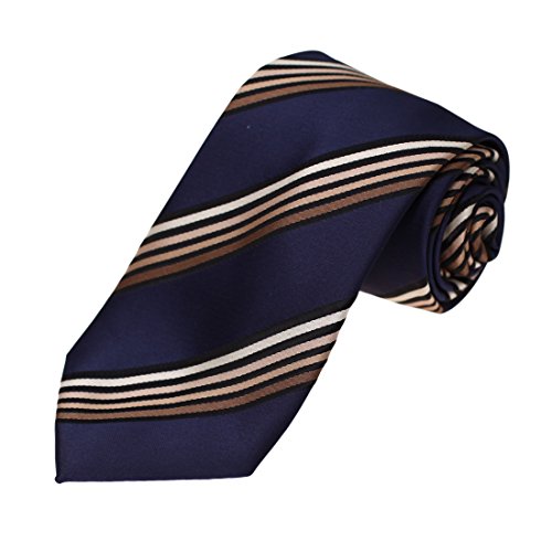 DAA7A21B Dark Blue Brown Stripes Microfiber Tie Happy For Boss Neck Tie By Dan Smith