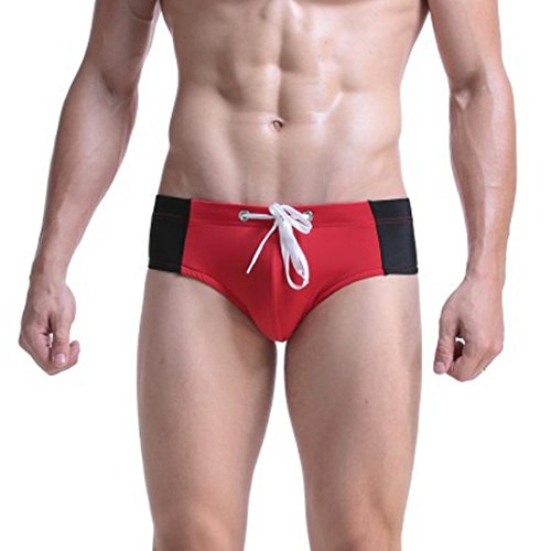 Elogoog Mens Low Rise Sexy Sporty Swimwear Trunks Swimsuit Bikini Boxer Brief Casual Summer Swim Shorts (L, Red) - Thumbnail 3