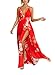 FFLMYUHUL I U Women's Strap Floral Print Lace Up Backless Deep V Neck Sexy Split Beach Maxi Dress