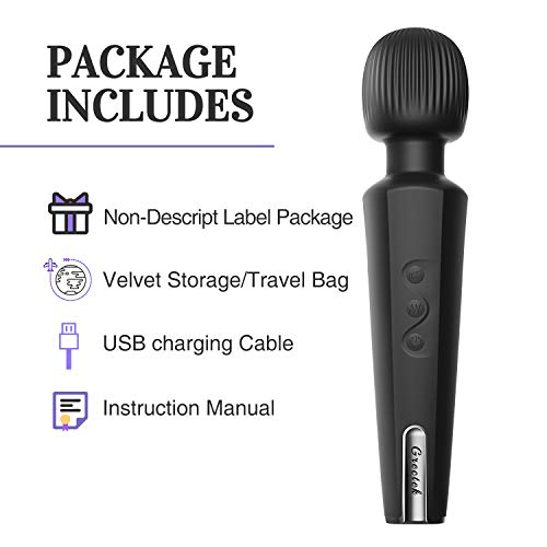Grectek Wireless Full Body Wand Massager with Separate Electrical Motor,Handheld Waterproof Massager 20 Patterns,Therapeutic Powerful and Rechargeable for Stress Relief (Black) - Thumbnail 6