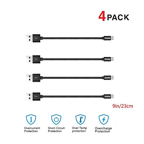 4 Short USB Type C Cables (9in/23cm) COSOOS Nylon Braided Fast Charging Syncing Cables,Charger Cords for Samsung Galaxy S9 S8 Note 8,Nexus 6P 5X,Google Pixel,LG G5 G6,Charging Station,Power Bank-Black