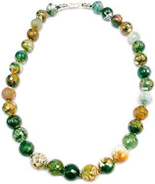Fire Green Agate Handknotted Beaded Necklace, 17 Inches