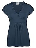 Ninedaily Women Cross-over V Neck Short Sleeve Ruffles Tunic Tops Knits Shirts
