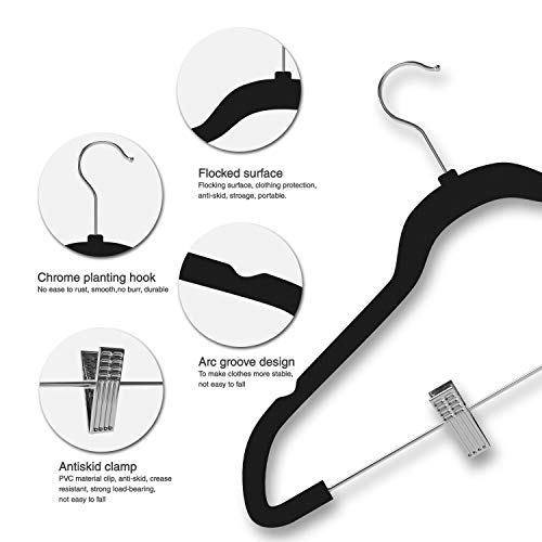 Premium Quality Velvet Clip Hangers (Set of 26) Ultra Thin No Slip Hangers Great for Skirts, Dresses, Suits, Shirts & More - Swivel Hooks, Stronger Than Standard Hangers - Space Saving Hangers - Black