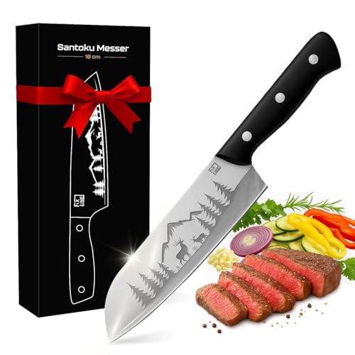Fixline® Santoku Messer 18Cm Black Forest Editon - Stark &Amp; Präzise - Profi-Küchenmesser Für Gemüse &Amp; Fleisch - Rostfreier Klingenstahl, Edle Optik - Schwarzer Holzgriff - Mit Geschenkverpackung