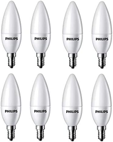 Philips 4-Watt 400-lumen Frosted Candle E14 Base (Cool White, Pack of 8) - Decorative, Ambience for Chandeliers, Wall Lights, Desk Lamps, Floor Lamps