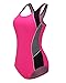 ReliBeauty Womens Color Block One Piece Bathing Suit (6-8, Rose Red)