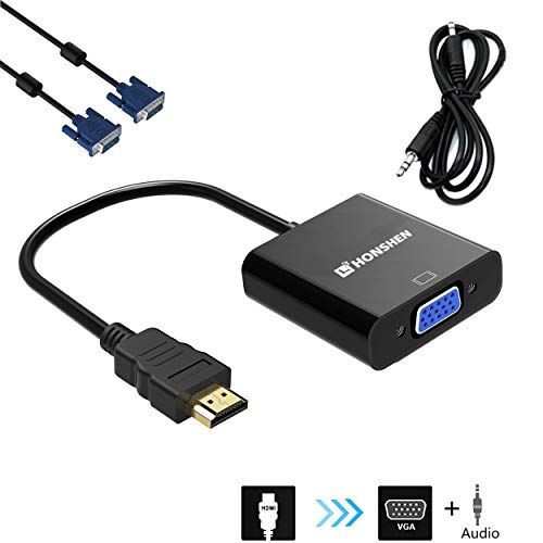 HONSHEN HDMI to VGA 1080P with 3.5mm Audio Cable HD Video Cable Converter Adapter+5FT VGA Cable (black+audio) ...