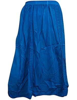 Mogul Women's Boho Skirt Sky Blue Gypsy Renaissance Maxi Skirts
