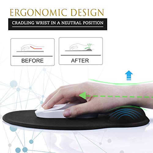 MROCO Ergonomic Mouse Pad with Gel Wrist Rest Comfortable Mouse Pad with Wrist Support, Pain Relief Mousepad with Non-Slip PU Base Mouse Mat for Home, Office & Travel, 9.8 x 8.6 inches, Black