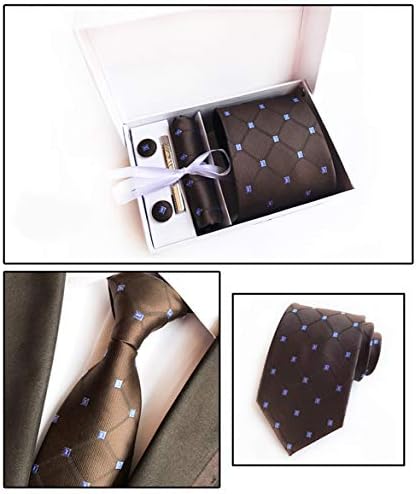 Mens Business Casual Necktie Tie Cufflinks, Pocket Square and Tie Clip Gift Set