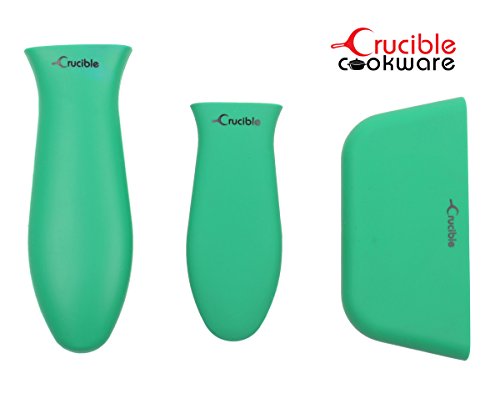 Silicone Hot Handle Pot Holder Mixed Set of 3 For Cast Iron Skillets, Mini Handle, Assist Handle , Handle Cover - Green - Thumbnail 6