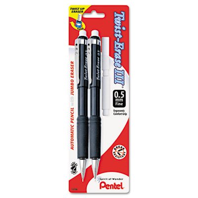 Pentel Twist-Erase III Automatic Pencil with 2 Eraser Refills, 0.5mm, Assorted Barrels, 2 Pack (QE515BP2-K6)