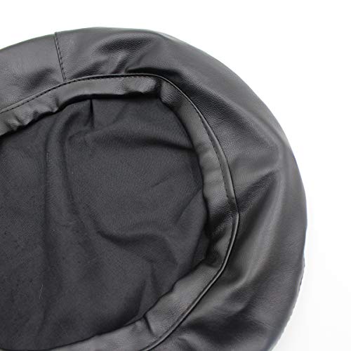 KINGSEVEN Women PU Leather French Black Beret Hat Causal Beanie Hat - Thumbnail 5