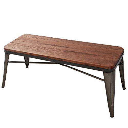 Modern Industrial Metal Dining Bench with Wooden Seat for indoor/Outdoor Patio Garden Bench for Kitchen, Backless