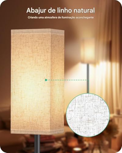 Luminária de Chão para Sala, Moderna Abajur Chão com 9W Lâmpada de LED, 3 Temperaturas de Cor, Abajur de Chão para Quarto, Escritório, Sala de Aula, Dormitório - 110V/240V
