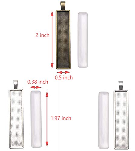 Floranea 12 Pcs Pendant Tray with 12 Pcs Glass for Jewelry Making Cabochons Rectangle Bezel Silver B - //coolthings.us