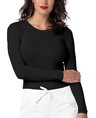 Adar Pop-Stretch Tonal Long Sleeve Fitted Scrub Tee - 3402 - Black - XXS