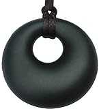 Baby Teething Necklace - Best Teether Necklace for Nursing Moms. Organic, BPA free, Silicone, Natural Teether Ring Donut Pendant for mom to wear. Black. 100% Satisfaction Guaranteed