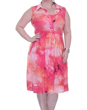 Calvin Klein Womens Watercolor Pleated Shirtdress