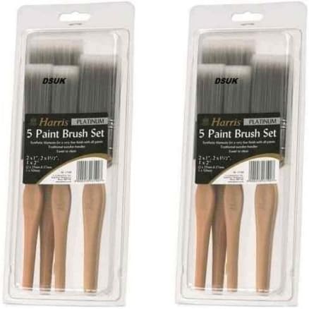 2 x Harris Paint Brush Set of 5 Platinium Contractor Paint Brushes Wooden Handle