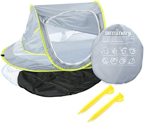 Summery Large Baby Portable Beach Play Tent Provide UPF 50+ Sun Shelter,Baby Travel Bed with Sleeping Pad,Cooling Mat and 2 Pegs,Lightweight Pop up Baby Mosquito Net
