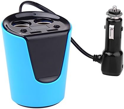 KERNOWO Dual USB Voltage Display Car Cup Charger with Dual Car Cigarette Lighter Socket For Smart Mobile Devices.(Blue)