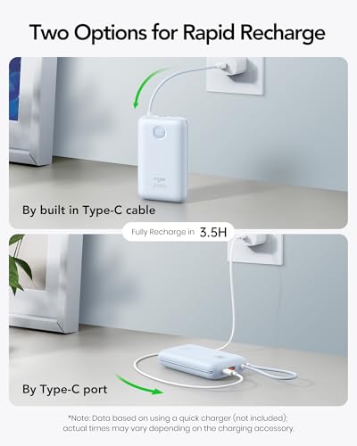 VIYISI Power Bank 20000mAh 30W Fast Charging Portable Charger with Built-in Cables & LED Display, USB C Battery Pack for iPhone, Samsung, iPad and Android Phones, Ideal for Travel -Light Blue