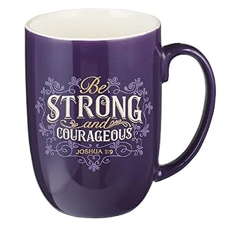 Christian Art Gifts Coffee Mug: Strong and Courageous - Joshua 1:9 Inspirational Scripture, 15oz, Purple