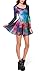 Pleated Knee-length 3D Galaxy Print Long Sleeve Crewneck Short Dress for Women M