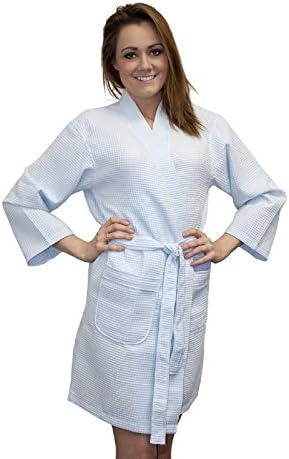 TowelBathrobe Thigh Length Waffle Weave Kimono Robes (one size, sky blue)