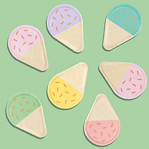 M-Aimee 24 Pcs Ice Cream Party Plates Serves, 10'' Disposable Paper Plates, Cute Sundae Party Supplies for Kids, Birthday Baby Shower Decorations