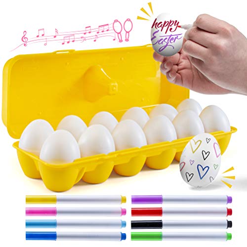 image for Prextex 12 Maracas Egg Shakers Musical Percussion Toy - 12 White Plast