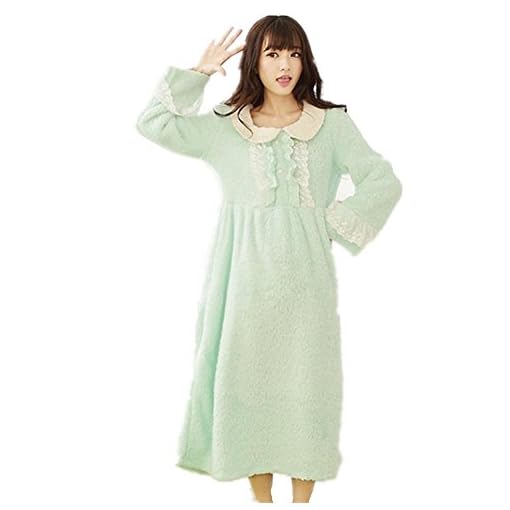 DMMSS-Coral-velluto-a-manica-lunga-abito-tinta-colore-Princess-Bath-Robe-rotondo-collo-pizzo-pigiama-della-signora