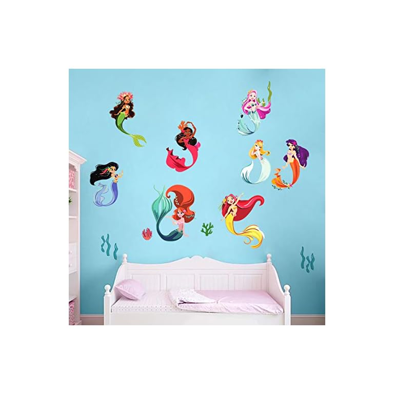 decalmile Mermaid Wall Stickers Under The Sea Coral Wall Decals Girls