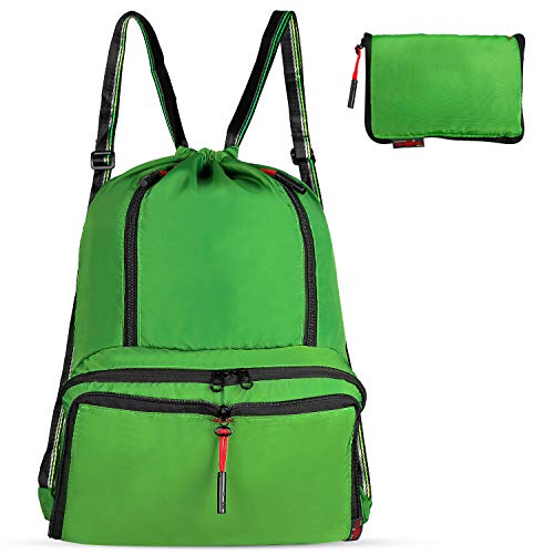 DAYGOS Drawstring Backpack Lightweight Foldable Waterproof Sports Gym Sackpack Bag (Green)