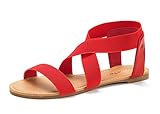 DREAM PAIRS Women's Elatica Elastic Ankle Strap Flat Sandals