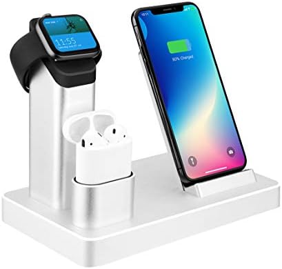Wireless Charger.ZIKU 6 in 1 Aluminum 80W 14A 5-Port USB Wireless Charger iPhone Apple Watch Charging Stand Station Dock.for Airpods Apple Watch Series 4/3/2/1 iPhone Xs MAX/XR/XS/X/8/8Plus -Silver