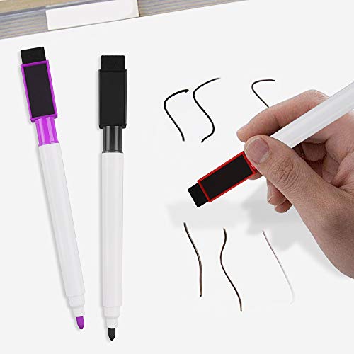 32 Pcs Magnetic Dry Erase Markers Fine Point Bulk in 8 Assorted Colors, Whiteboard Markers with Eraser Cap and 2 Pcs Dry Erasers